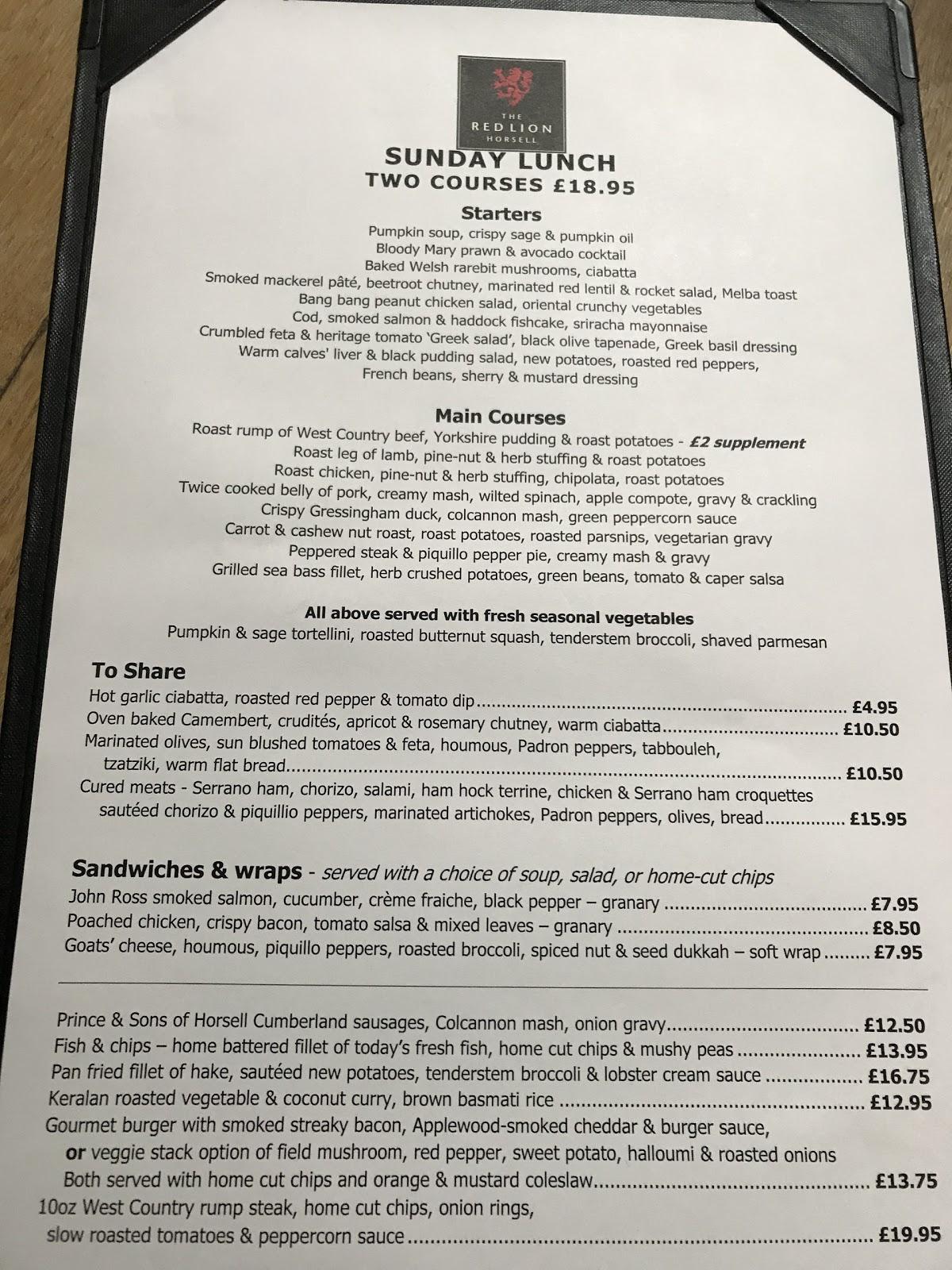 Menu at The Red Lion, Horsell pub & bar, Woking, 123 High St
