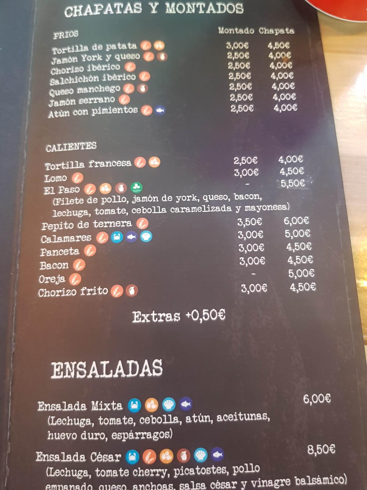 Carta de Bar El Paso, San Martín de la Vega