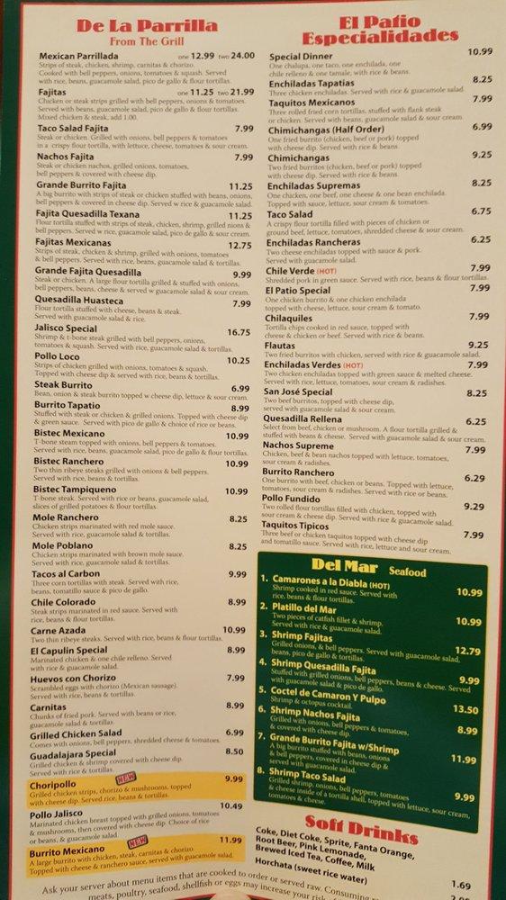 Menu at El Patio Mexican Restaurant, Waterford Township