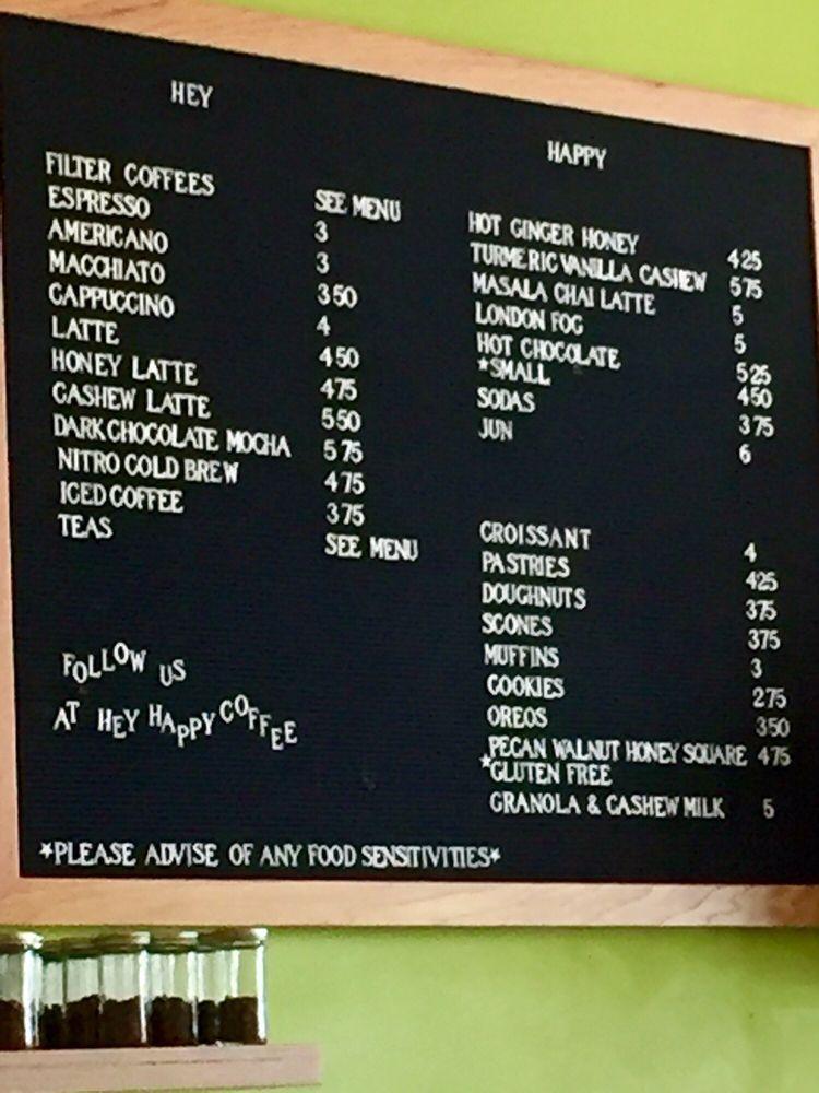 Menu at Hey Happy cafe, Victoria