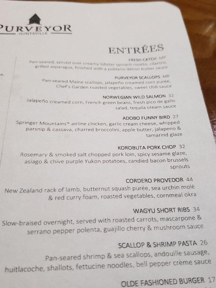 Menu at Purveyor pub & bar, Huntsville