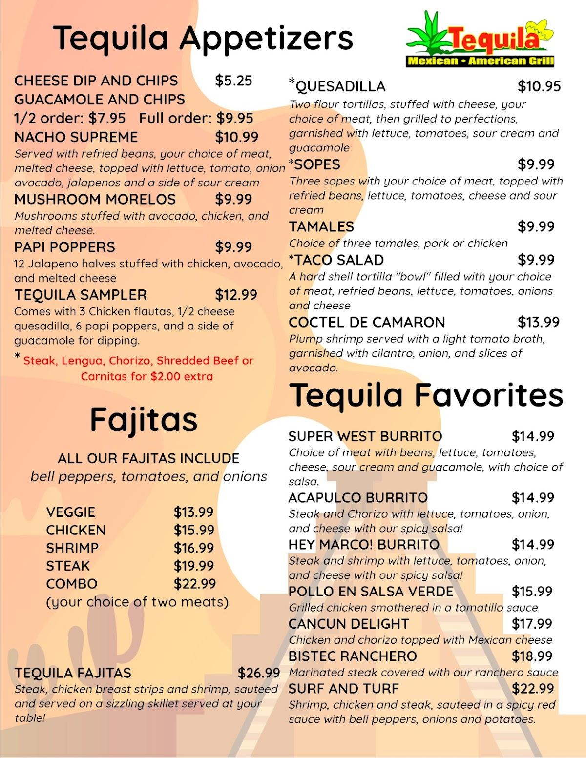 Menu at El Tequila Mexican Grill restaurant, Sturtevant