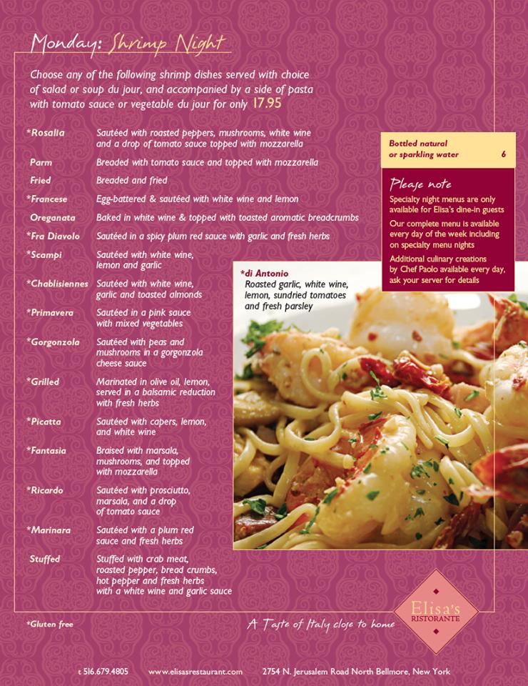 Menu at Elisa's Restaurant, North Bellmore