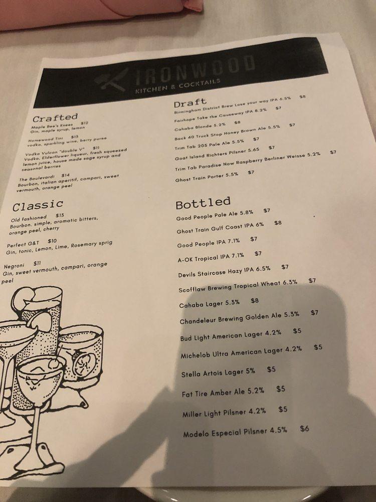 Menu at Ironwood Kitchen & Cocktails restaurant, Homewood