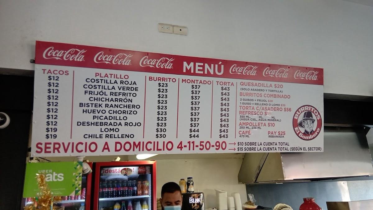 Carta del restaurante Burritos El Bombero, Chihuahua, Ricardo Flores