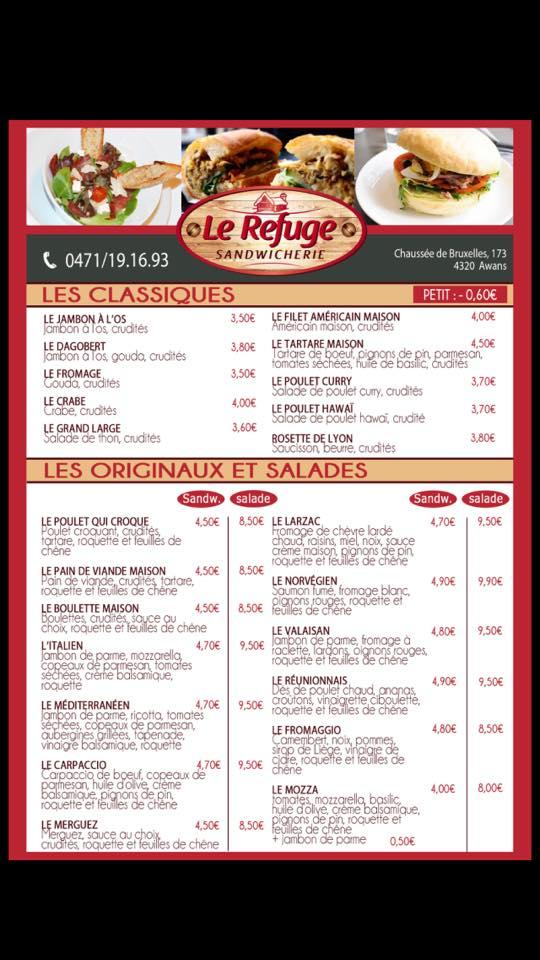 Speisekarte von Le Refuge, Awans