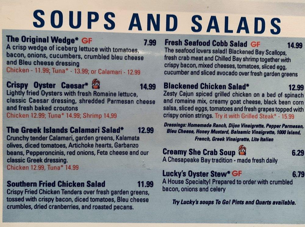 Menu at Lucky Oyster Seafood Company restaurant, Virginia Beach