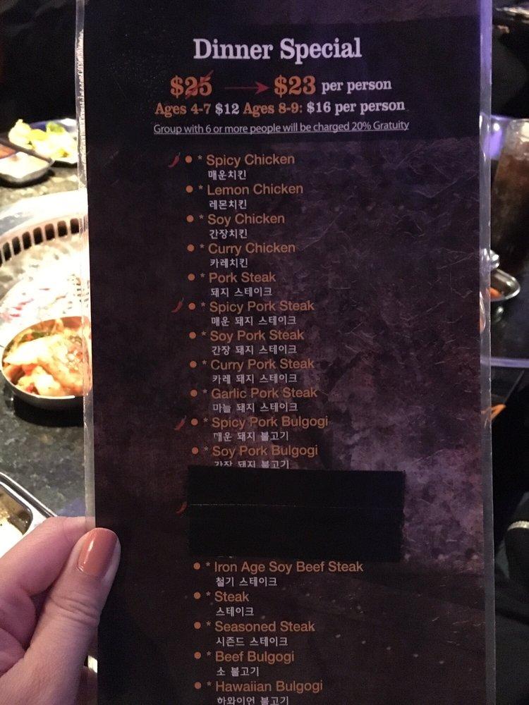 Menu at Iron Age Baltimore restaurant, Catonsville