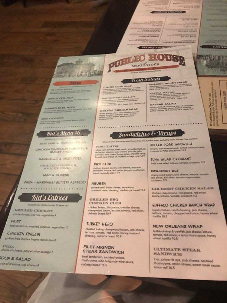 Menu at Public House of Woodstock, Woodstock