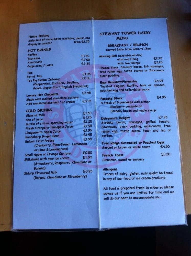 Menu at Stewart Tower Dairy cafe, Bankfoot