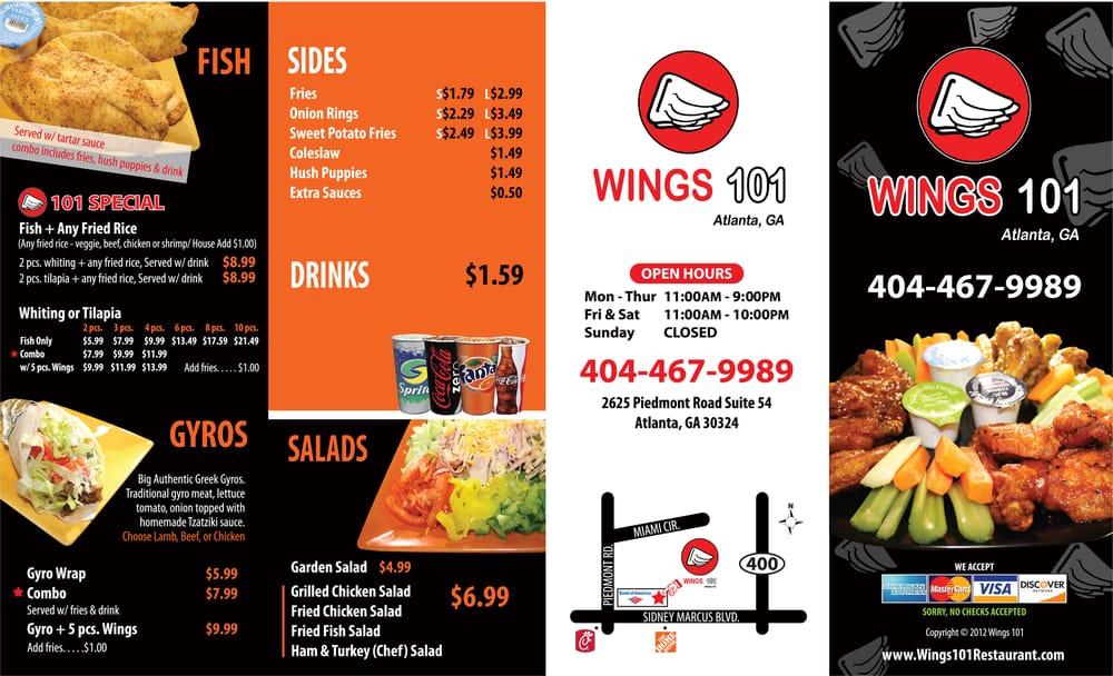 Menu at Wings 101 Buckhead restaurant, Atlanta, Piedmont Rd NE Suite 54