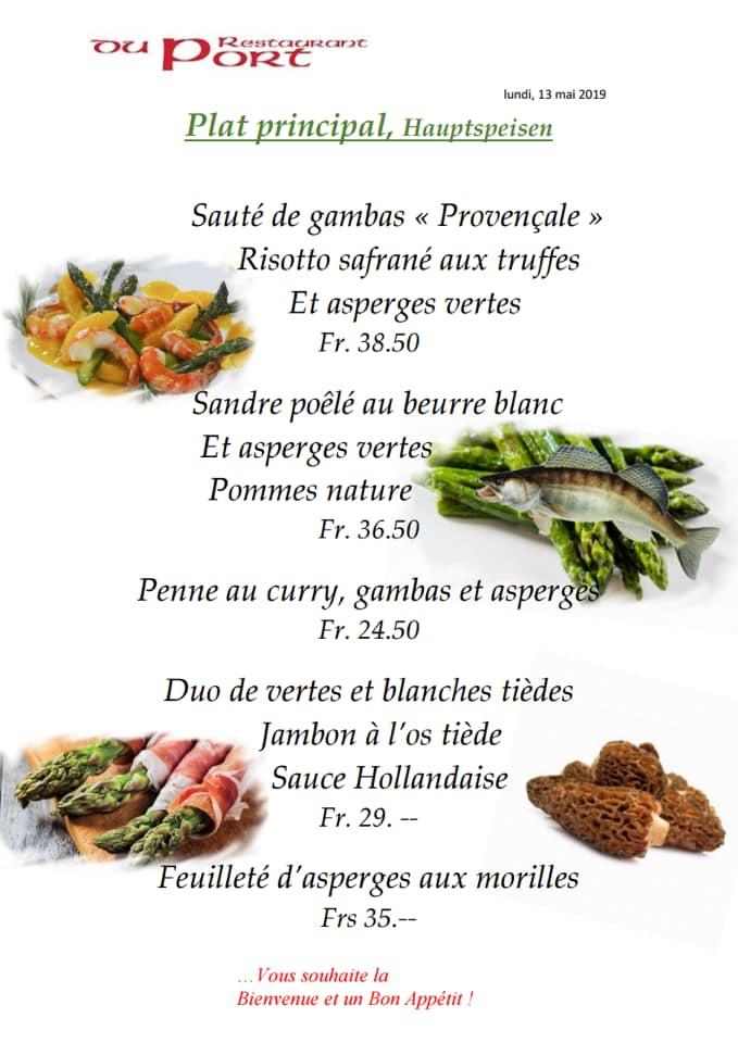 Menu Da Restaurant Du Port Estavayer Le Lac