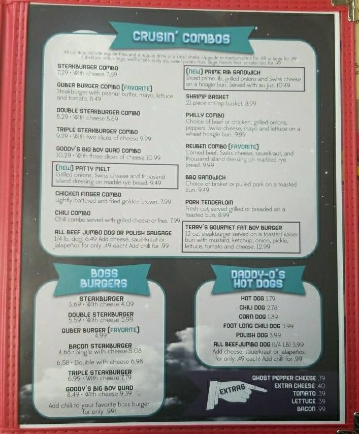Menu at Goody's Steak Burgers fast food, Sedalia