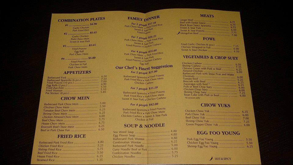 Menu at Chinese Deli restaurant, Stockton