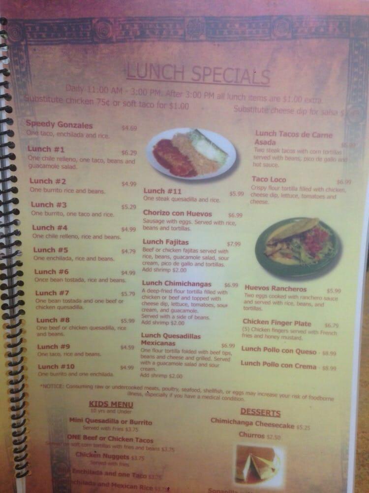 Menu at Miguelitos Mexican Restaurant, Ridge Spring