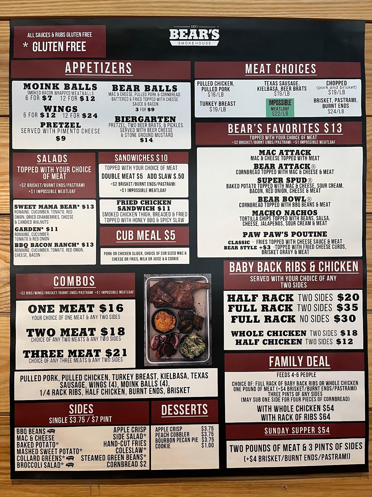 Menu at Bear's Smokehouse Barbecue, New Haven