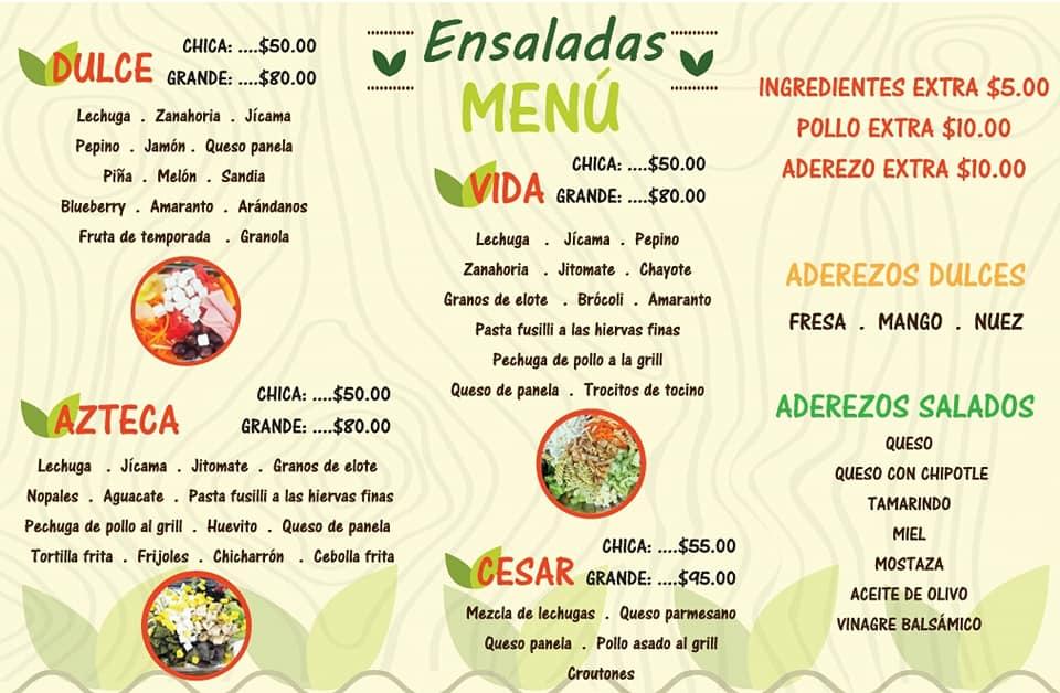 Menu at Ensaladas VIDA pub & bar, Fraccionamientos del Sur