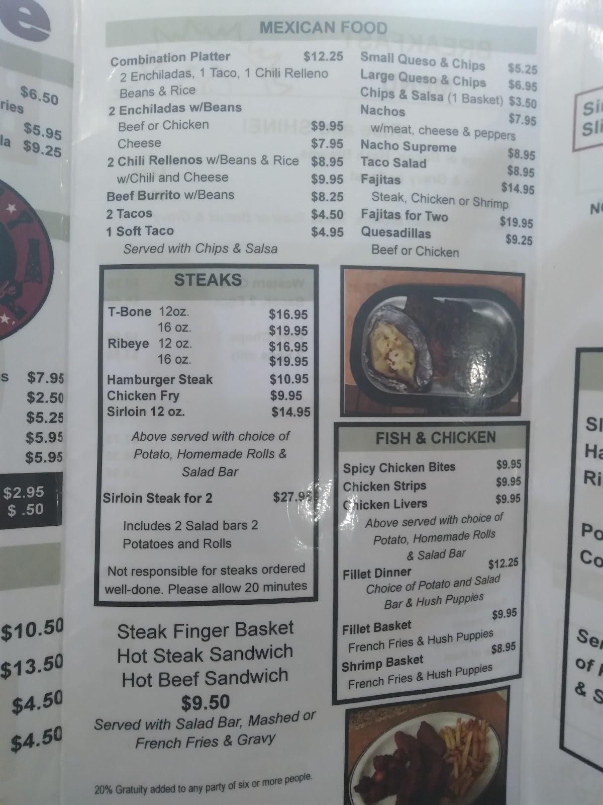 Menu at Bill's Cafe, Mannsville