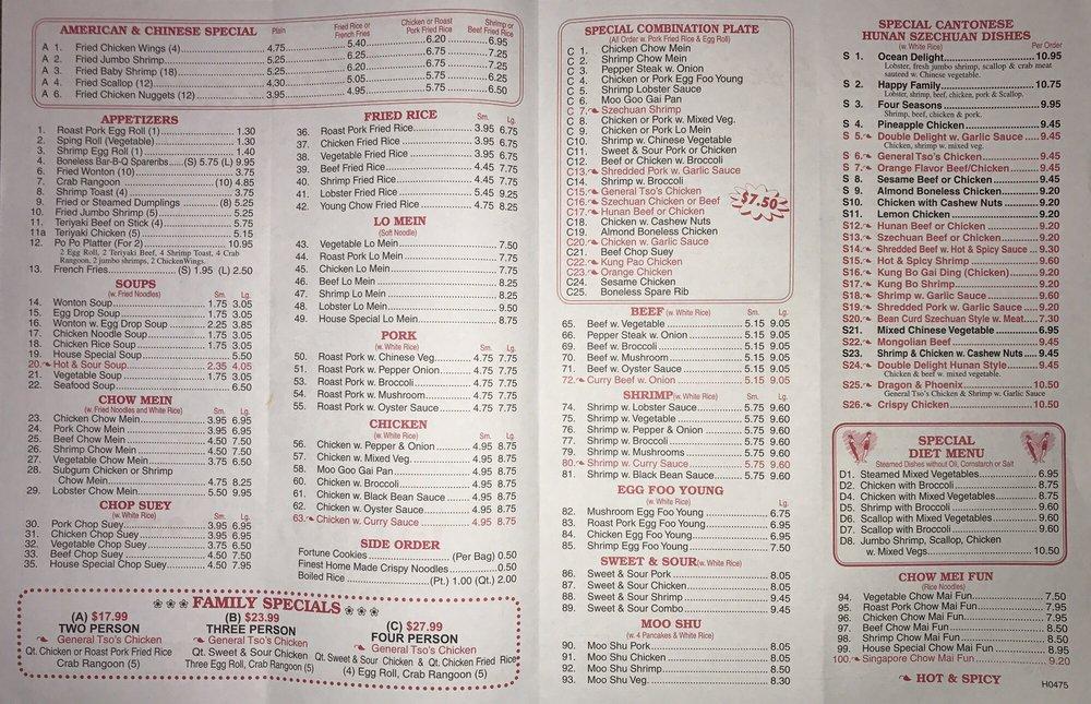 Menu at Hunan Chinese Restaurant, Michigan Center