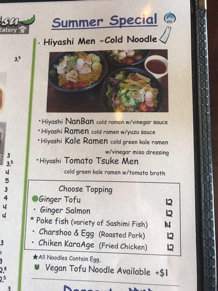 Menu at Yoshimatsu Japanese Eatery restaurant, Tucson