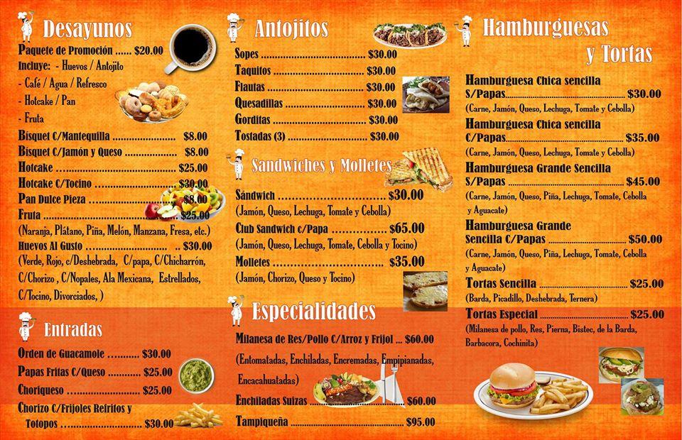 Menu at Los TRES Pioneros restaurant, Tampico