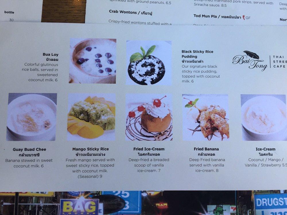 Menu at Bai Tong Thai Street Cafe, Seattle