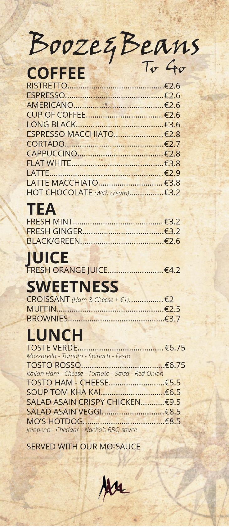 Speisekarte von Booze & Beans, Groningen