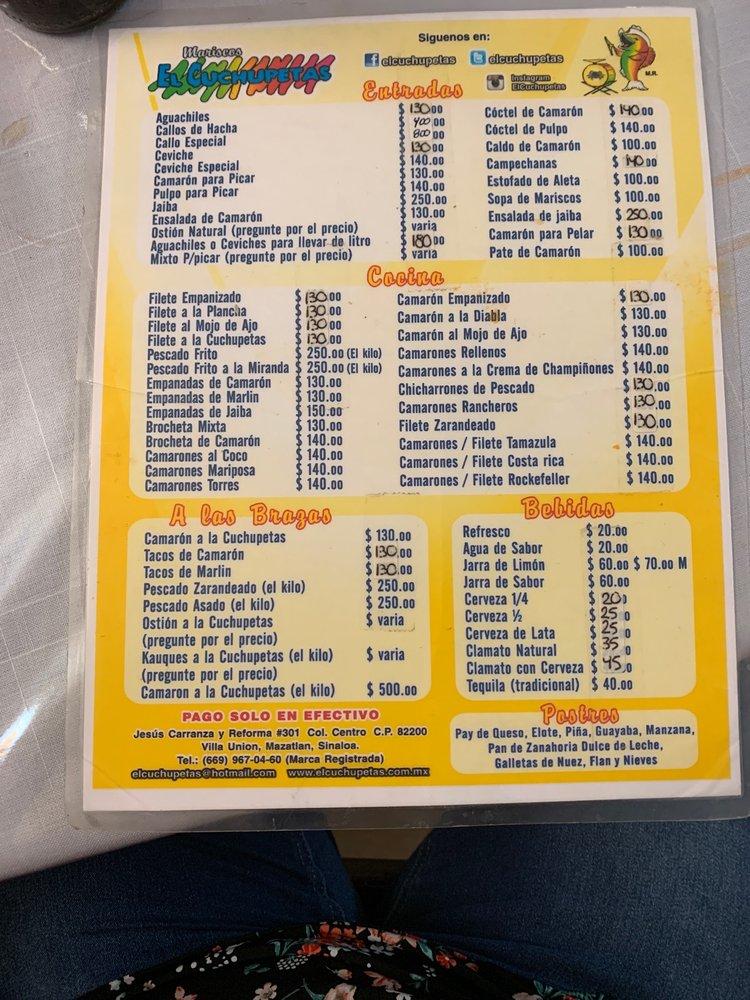 Menu at El Cuchupetas restaurant, Villa Unión