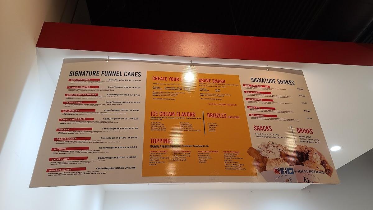 Menu at Krave Funnel Cones desserts, Houston