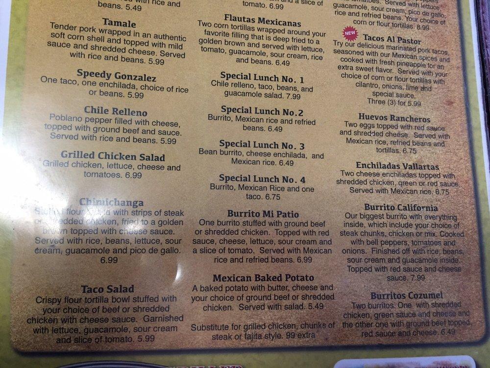 Menu at Mi Patio restaurant, Petersburg, 211 W Main St