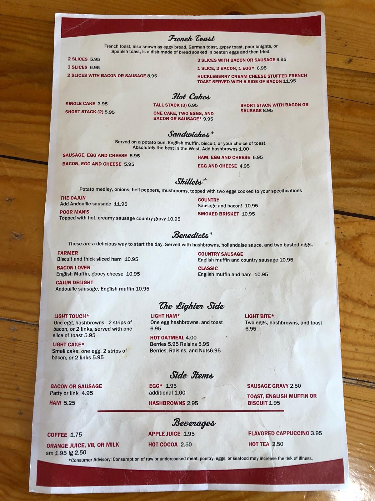 Menu at. fast food, Seeley Lake, 116 Redwood Ln