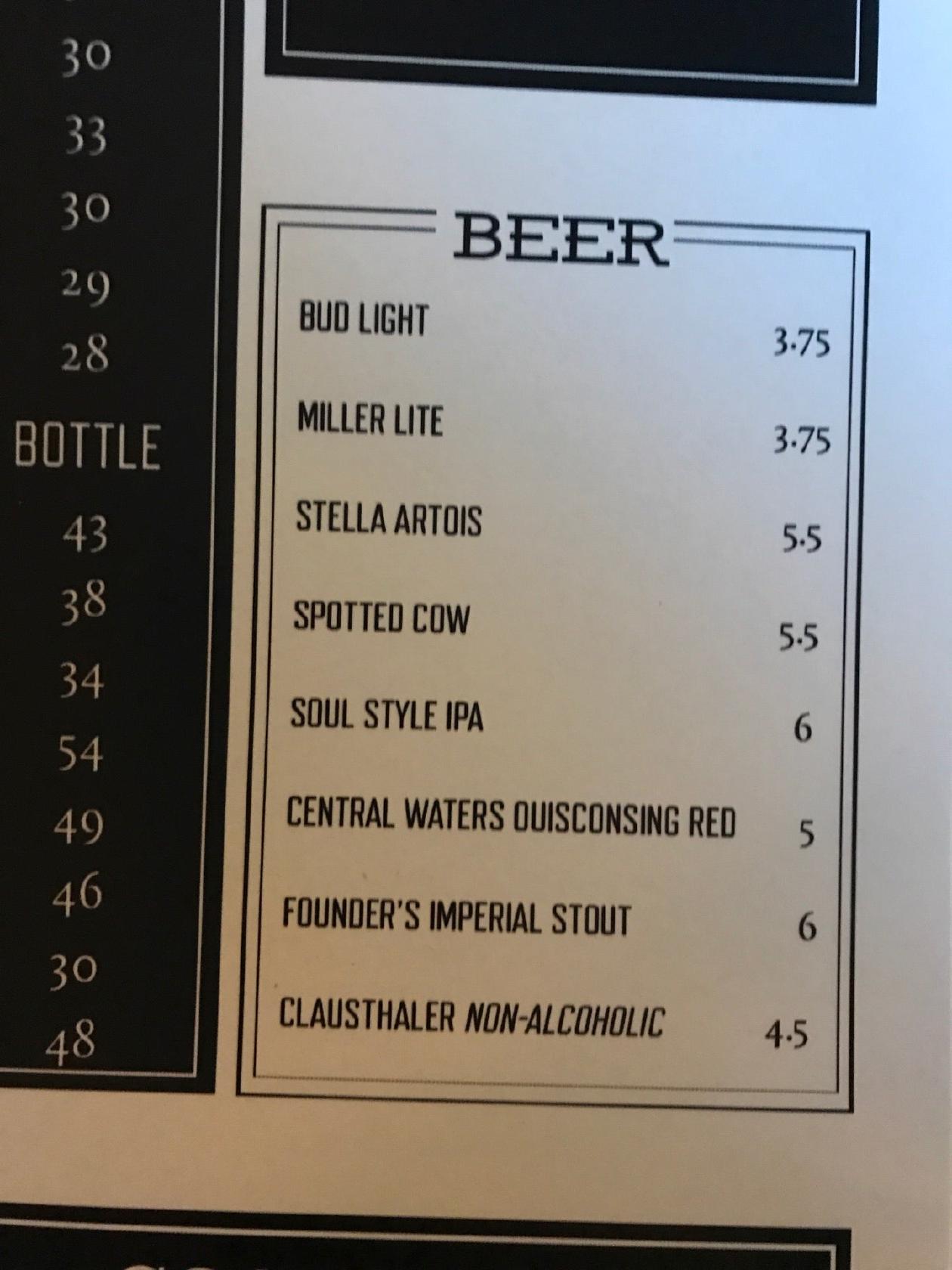 Menu at The Blind Horse Restaurant & Winery, Kohler