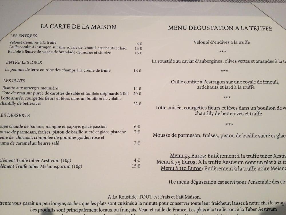 Menu at La Roustide restaurant, Nice