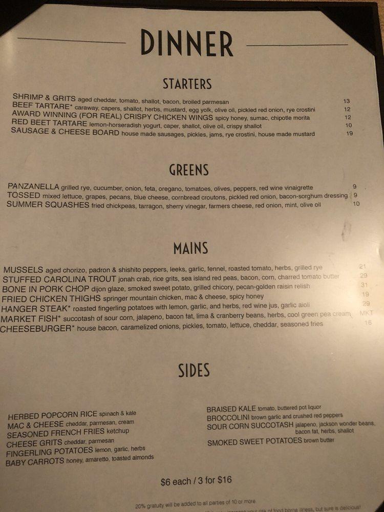 Menu at Cotton & Rye restaurant, Savannah