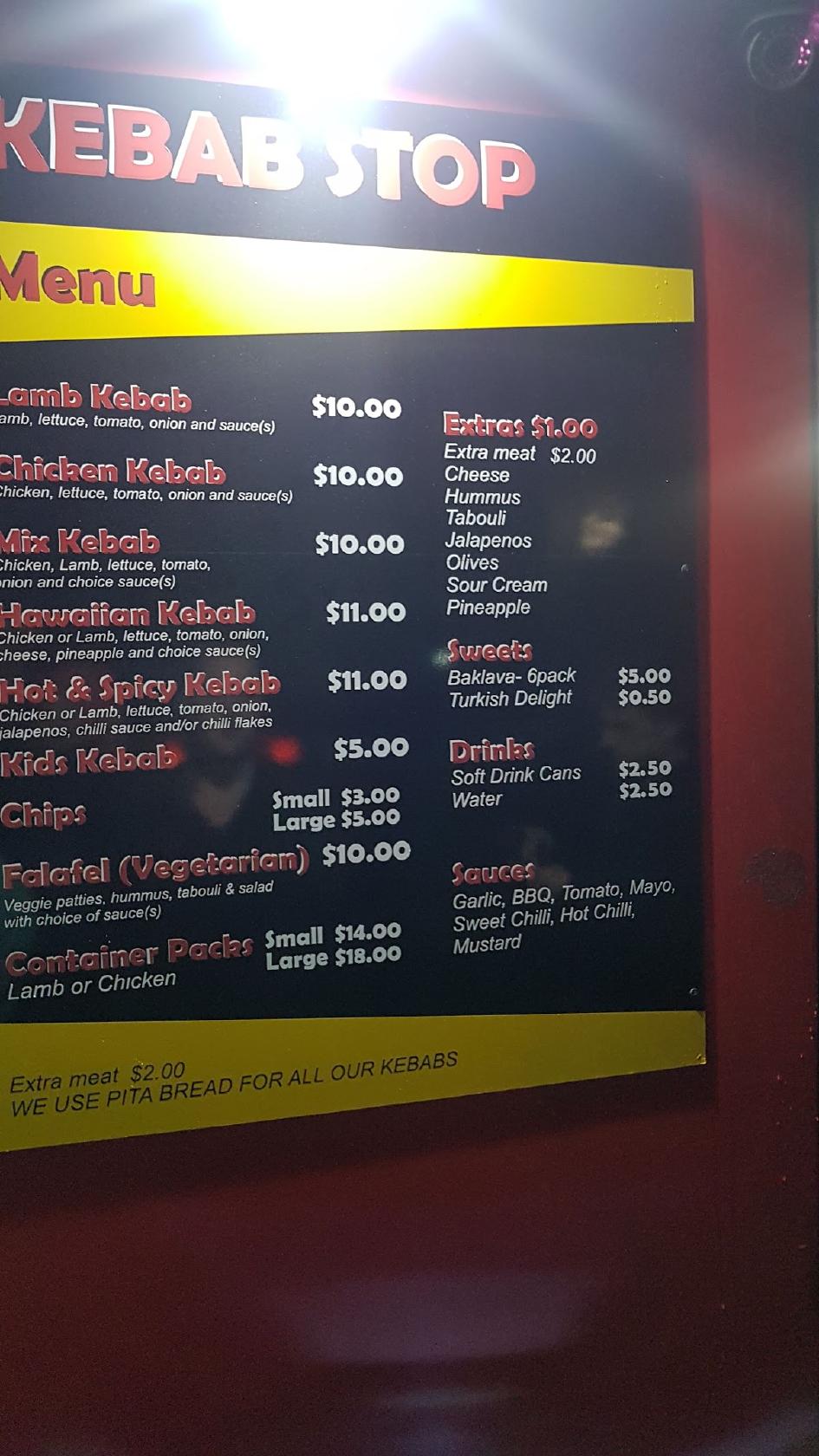 Menu at Cranbourne Kebab Stop restaurant, Cranbourne