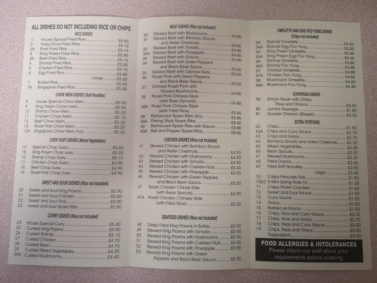 Menu at The Rising Sun restaurant, Newbridge