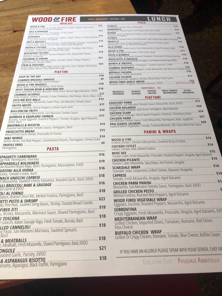 Menu at Wood & Fire Neapolitan Style Pizza pub & bar, Scarsdale