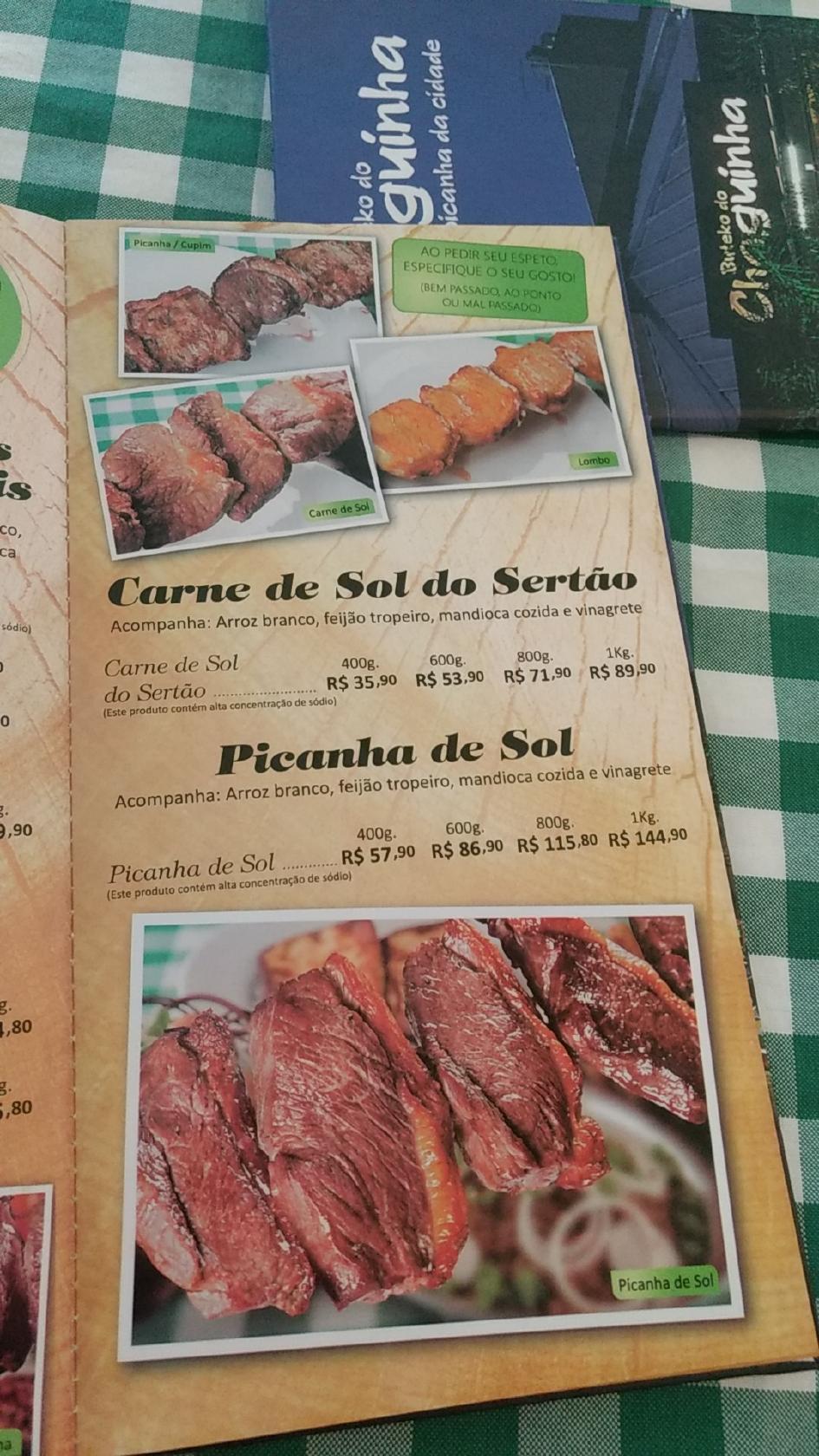 Buteko do Chaguinha cardápio
