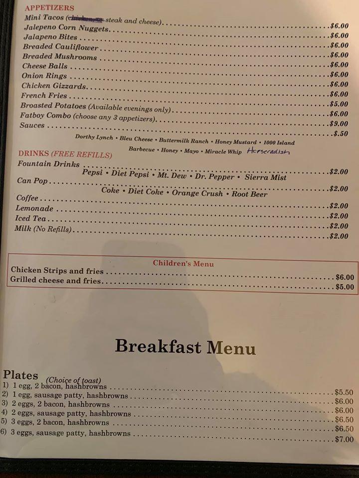Menu at The Open Road Bar & Grill, Irwin