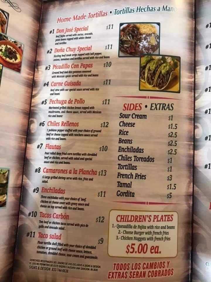 Menu at Don Jose Mexican Restaurant, Angleton