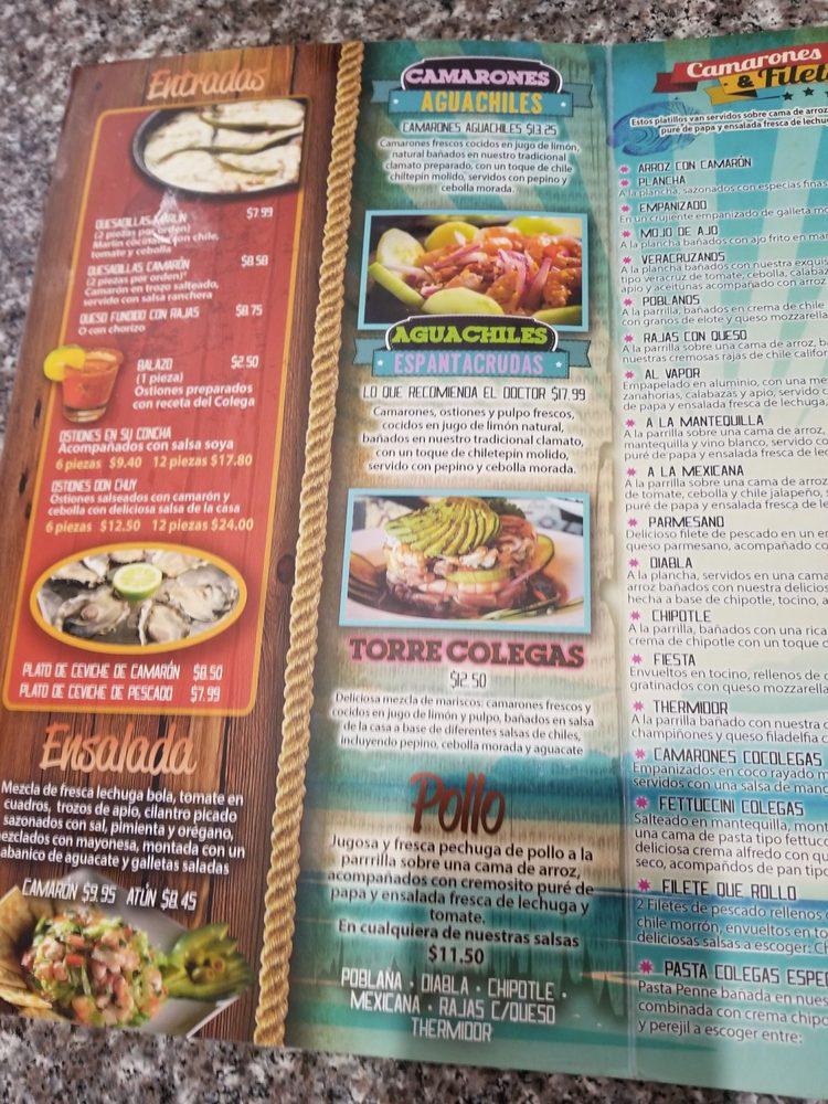 Menu at Los Colegas restaurant, El Paso, Gateway Blvd W