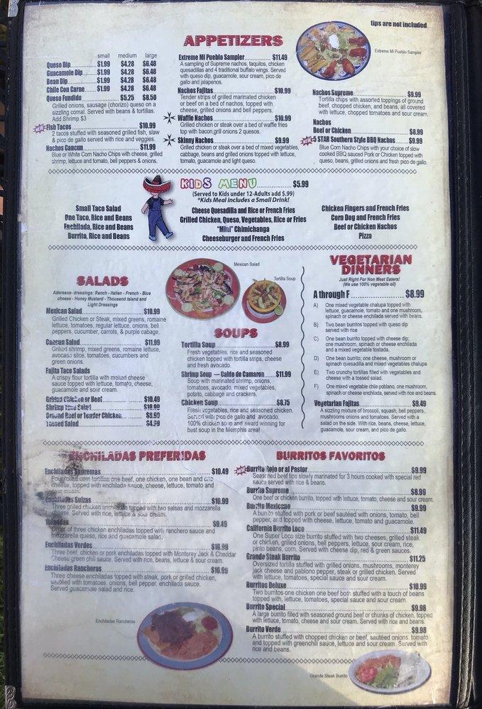 Menu at Mi Pueblo restaurant, Hernando, Mt Pleasant Rd