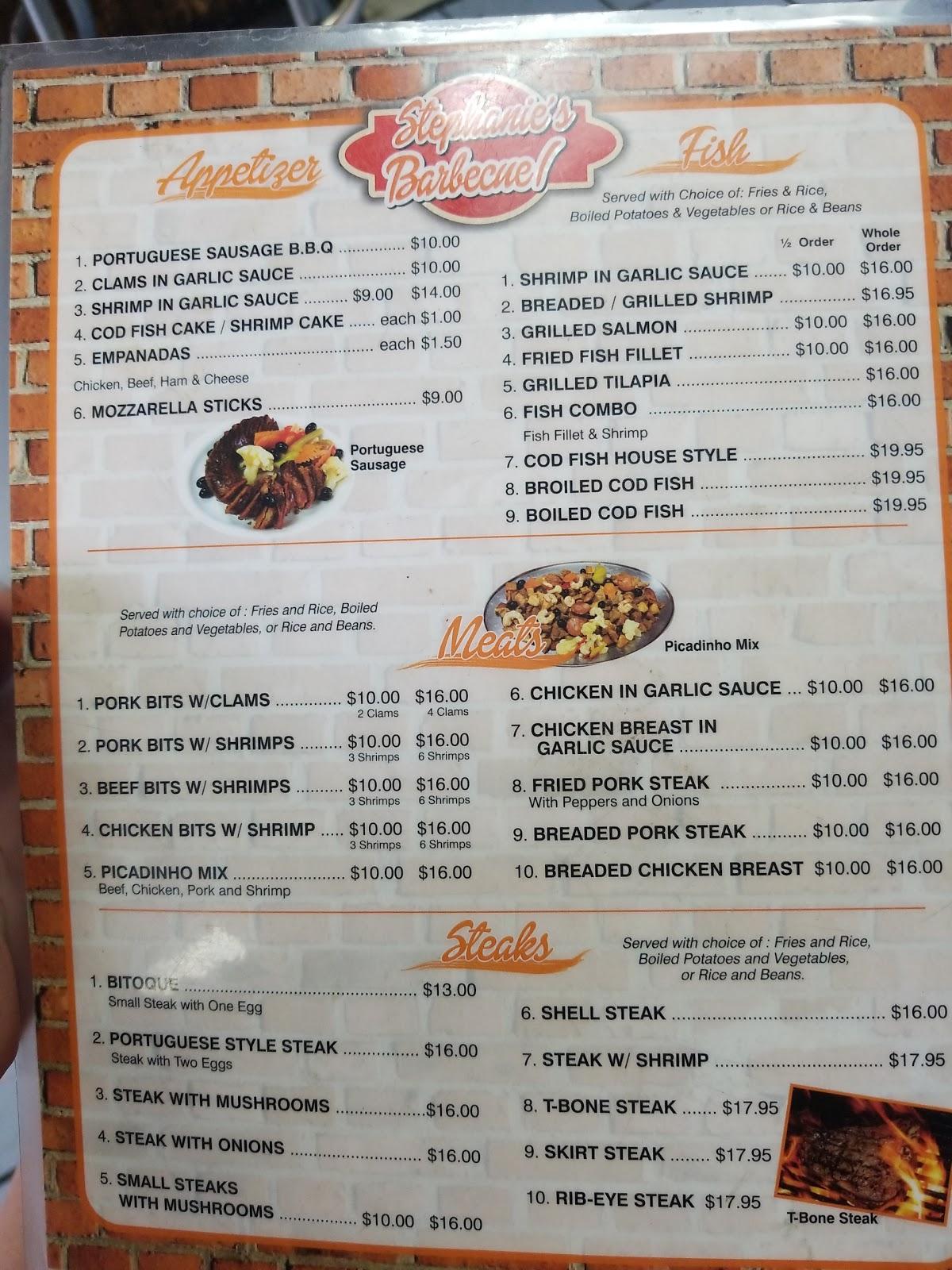 Menu at Stephanie's Barbecue, Elizabeth