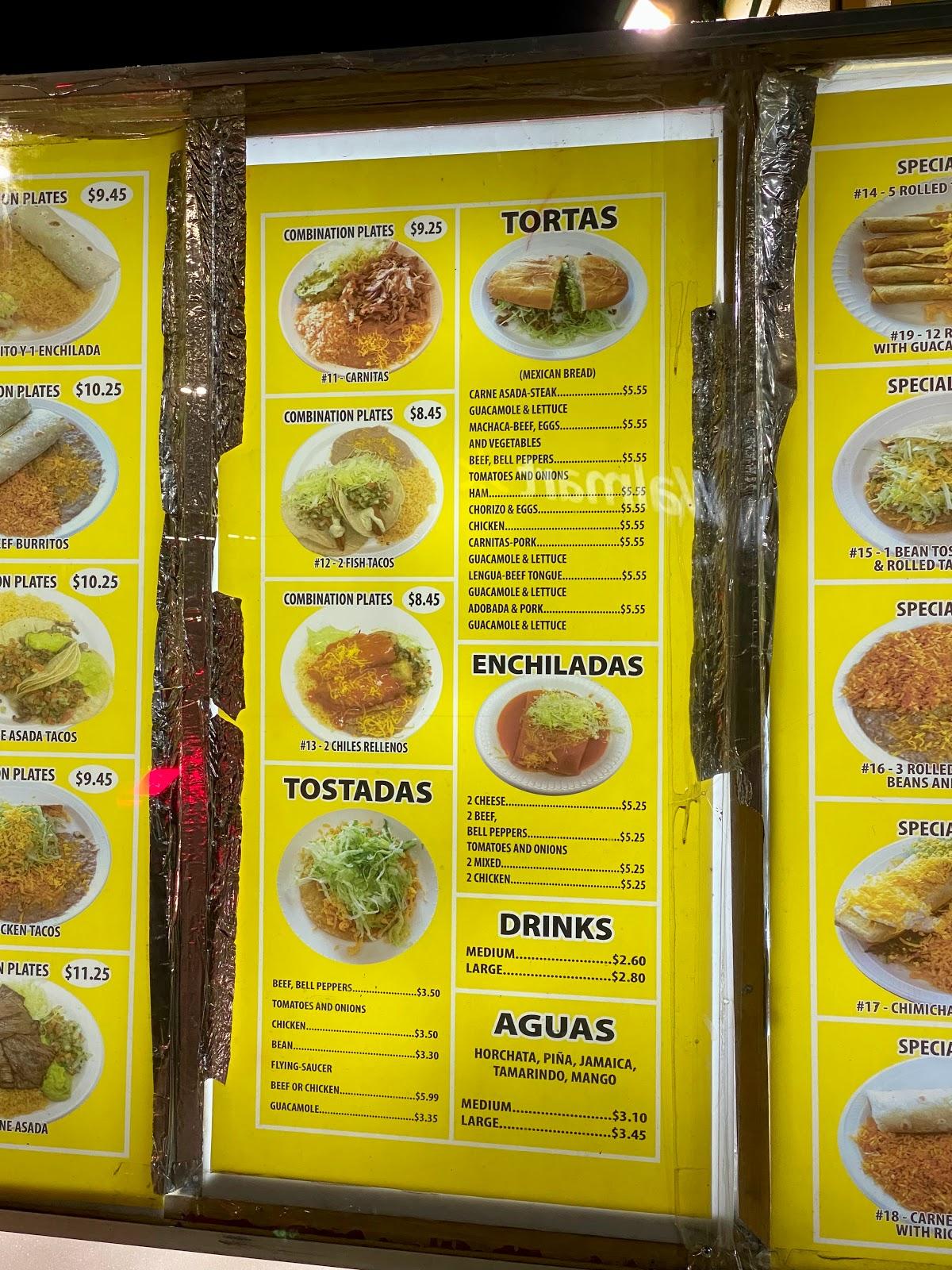 Menu at Tacos Rapidos restaurant, Denver, W Evans Ave