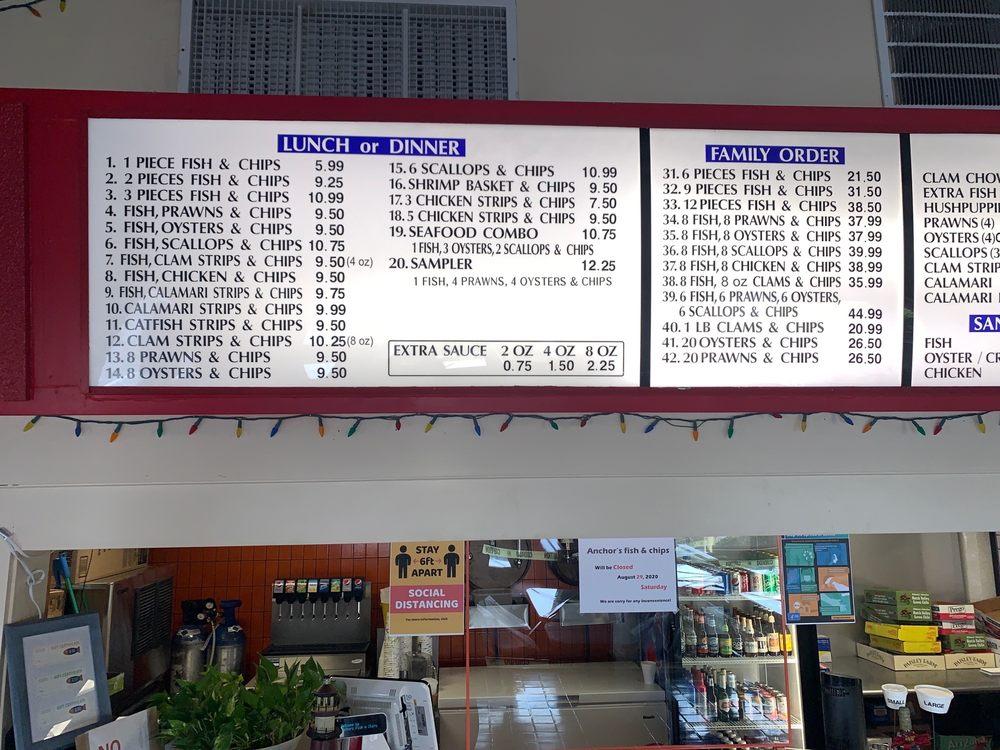 Menu at Anchors Fish & Chips restaurant, Roseville