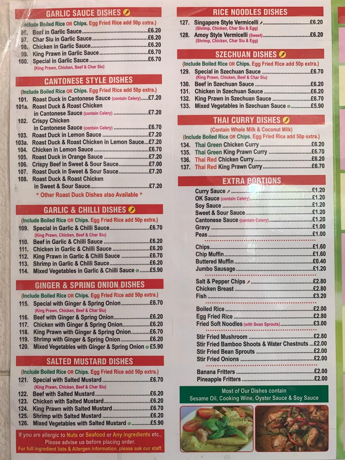 Menu at Sun Lok fast food, Stalybridge