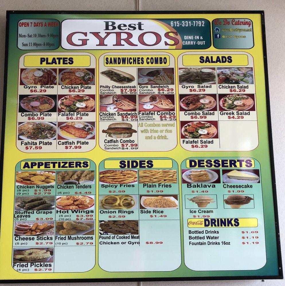 Menu at Best Gyros desserts, Nashville