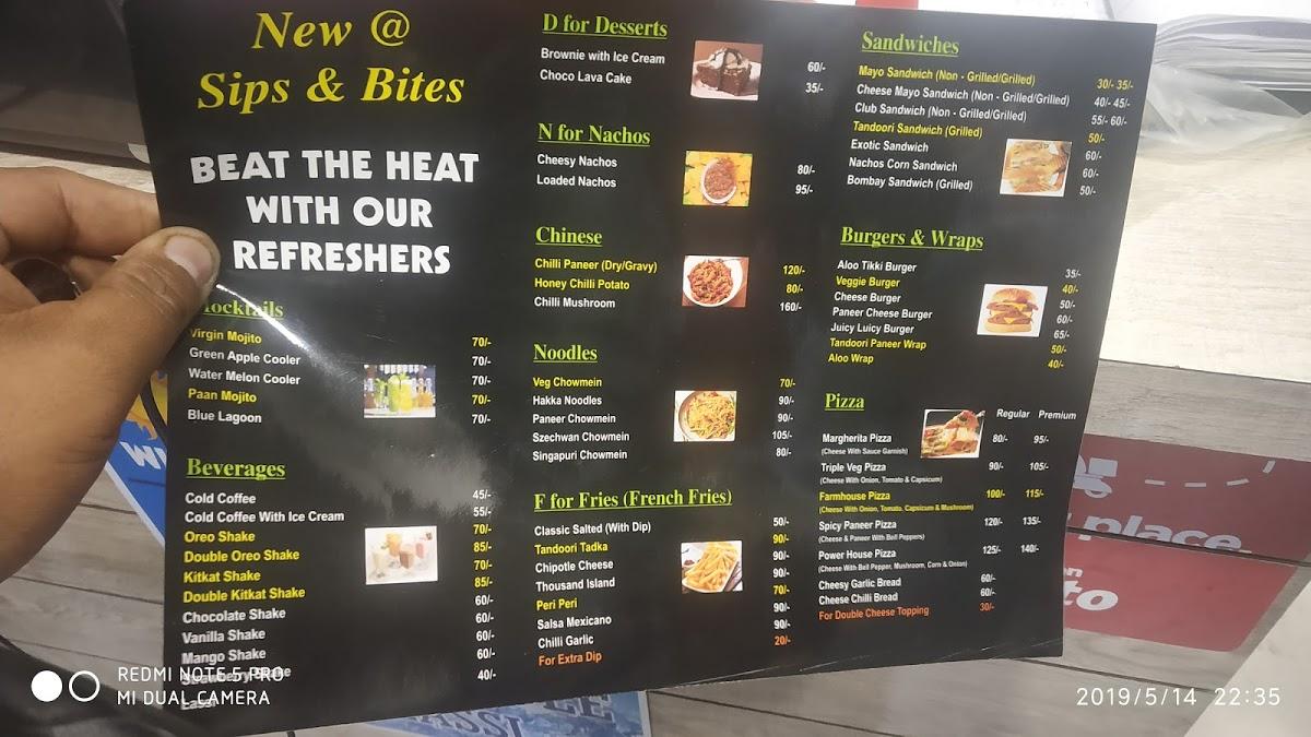 Menu at Sips&bites Cafe, Agra