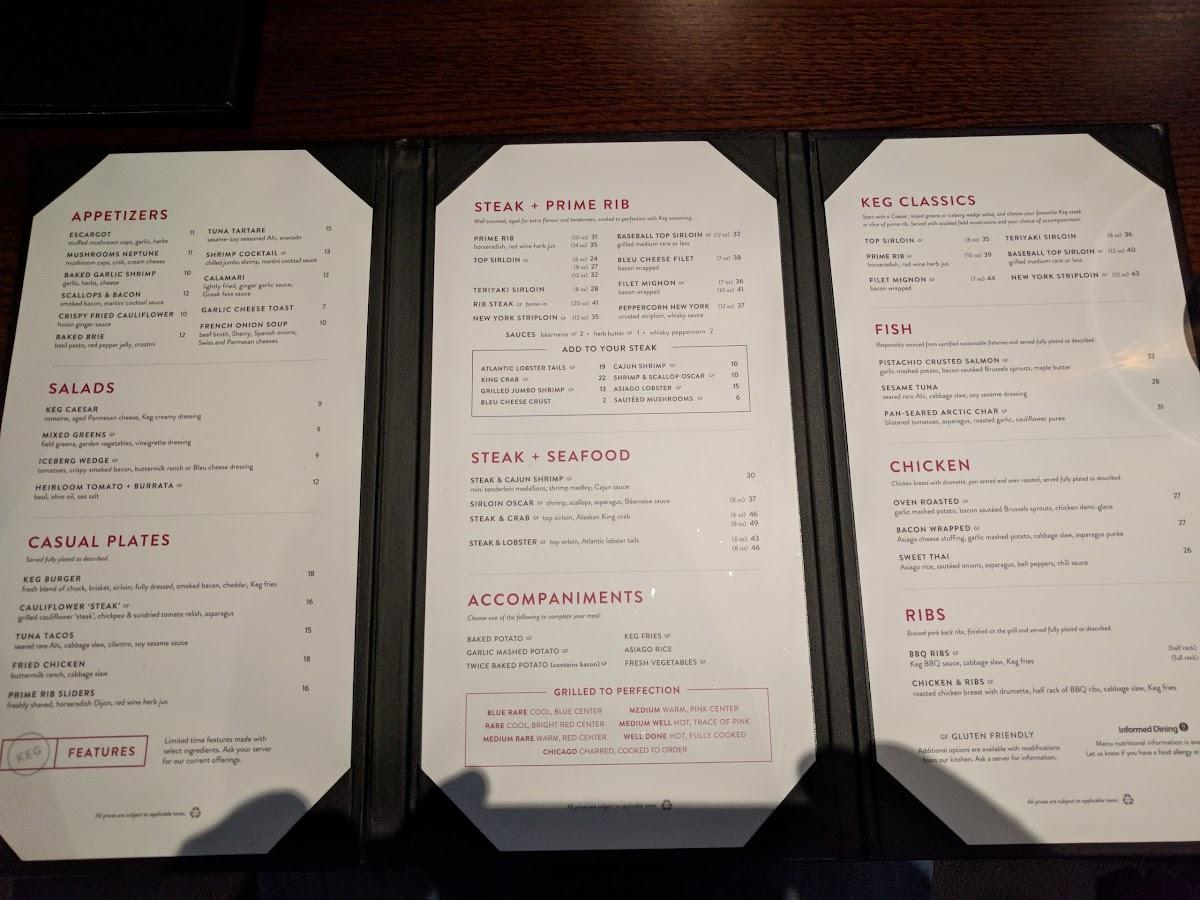 Menu at The Keg Steakhouse + Bar Windermere, Edmonton, Currents Dr NW