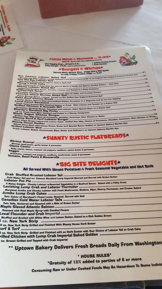 Menu at The Lobster Shanty restaurant, Fenwick Isle